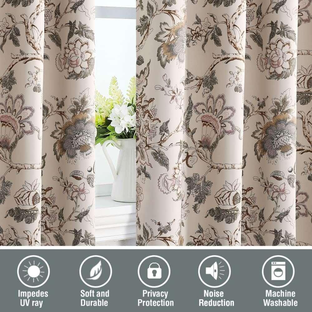 Turquoize Blackout Curtains 2 Panels Set Floral Print Drapes for Bedroom Thermal Insulated Grommet Window Curtain for Living Room(52"x 96",Sage Brown Floral)