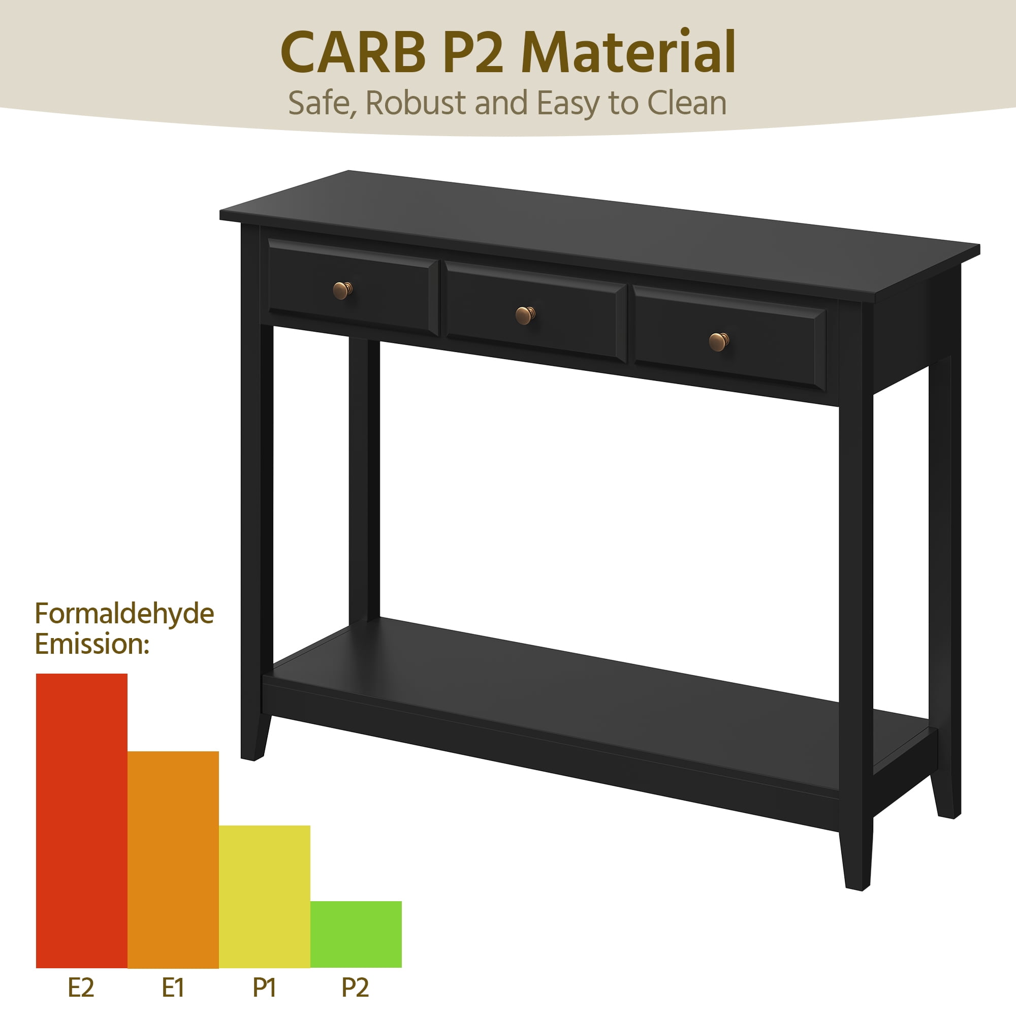 Alden Design 3-Drawer Wooden Console Table with Storage Shelf for Entryway, Black