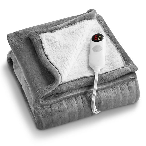 Maxkare Promotion Electric Heated Blanket 50" x 60" with 6 Temperature Levels & 8 Hours Auto Off Flannel & Sherpa Reversible for Couch & Home & Office Machine Washable and ETL Certification