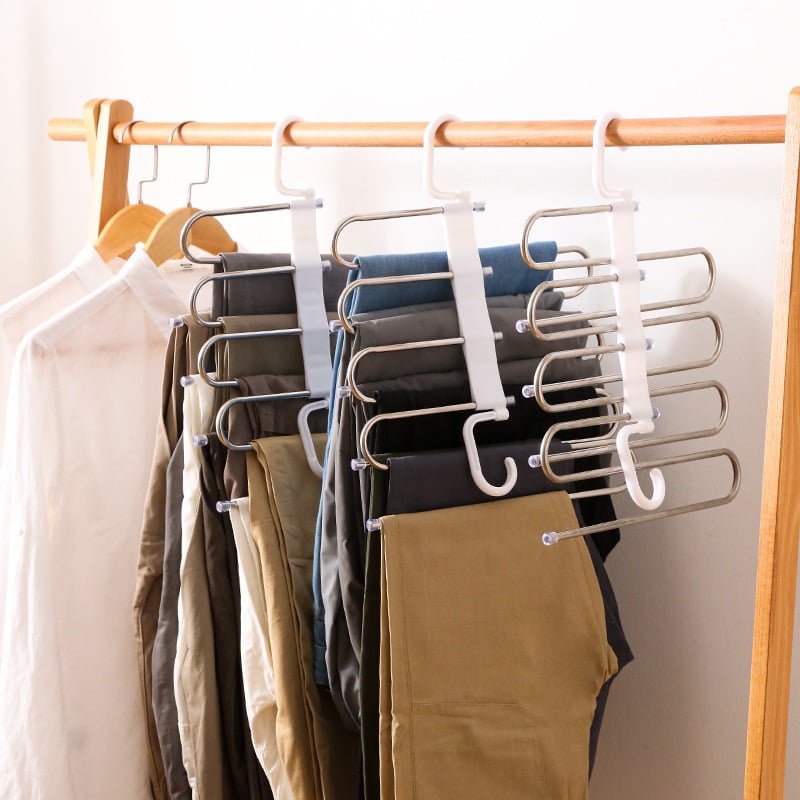 2 PCS Magic Clothes Hanger Hooks Organiser Multiple Pants Rack Shelves for Scarf Jeans Trousers T-Shirt,Polo Shirts etc Fulfun Trouser Hangers Space Saving
