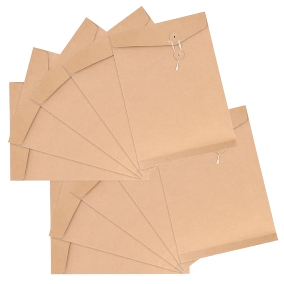 HONMEET 10Pcs Light Brown Kraft Paper Envelope with String Tie Closure for Document Filing and Carrying