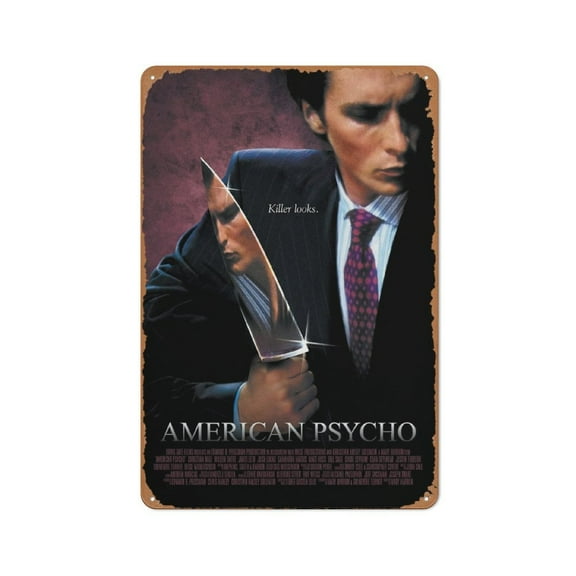 American Psycho Movie Poster Retro Metal Sign Vintage Tin Sign for Cafe Bar Man Cave Home Wall Art Decor 12 X 8 inch