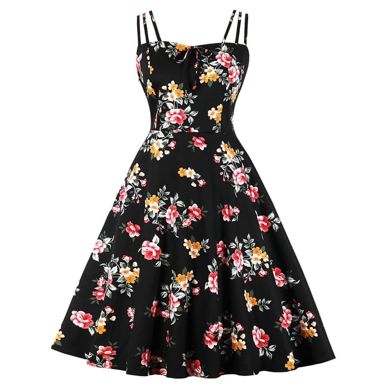 vintage style semi formal dresses for Women Plus Size Fashion Casual Sleeveless Cami High Waist Swing Dress Summer for Wedding Guest Prom Cocktail Evening Party Graduation Beach Vacation 1-Yellow S bohovibes