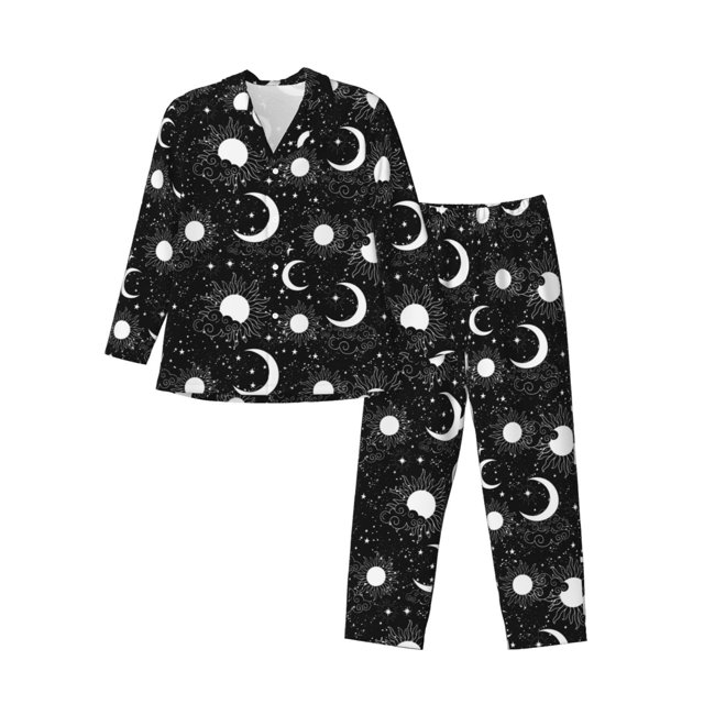 Balery Crescent and Stars Pijama para Hombre de Dos Piezas con Manga Larga, Conjunto de Dormir y Descanso Suave con Bolsillos-Medium