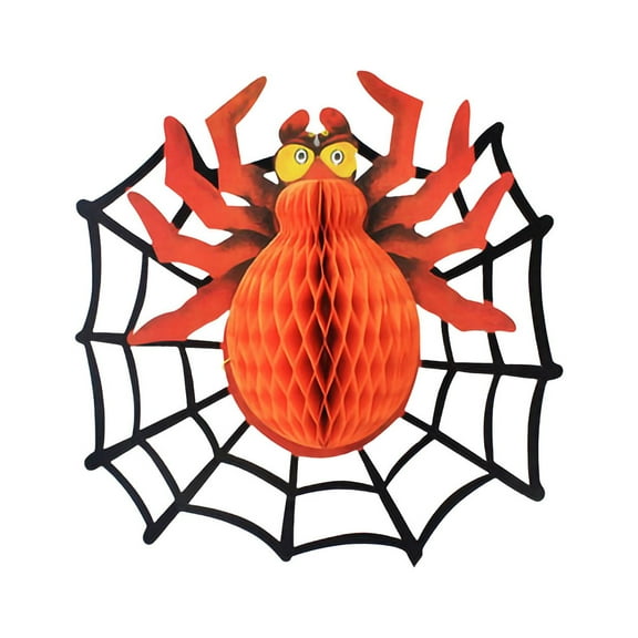 Halloween Party Decorations, 1PC Orange Hanging Spider Honeycomb Cutouts, Festive Paper Accessories