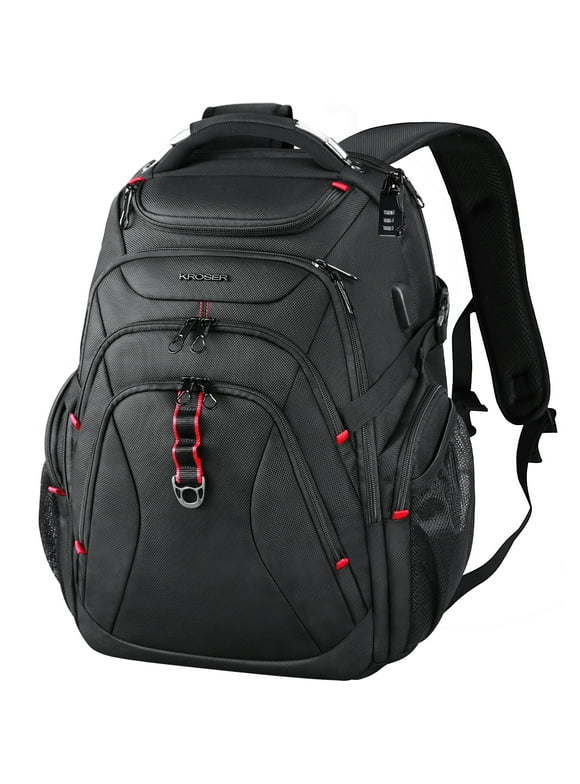 KROSER Travel Laptop Backpack 17.3" XL Computer Backpack Business Laptop Backpack, Black/Red