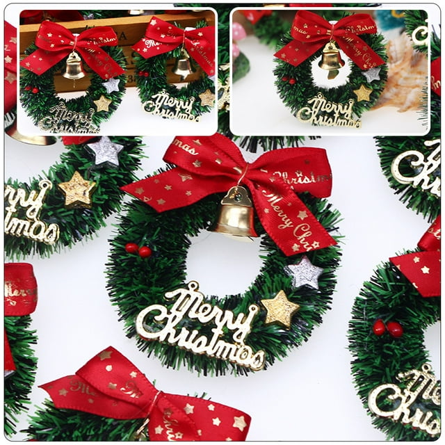 10pcs Mini Christmas Wreath Ornament Wreath Xmas Tree Hanging Mini