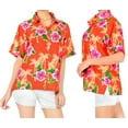 thumbnail image 2 of LA LEELA Women's Casual Beach Hawaiian Short Sleeve Blouse Shirt V Neck Blouses Button Up Dress Tops Tee Shirts for Women S Hibiscus, Orange, 2 of 5