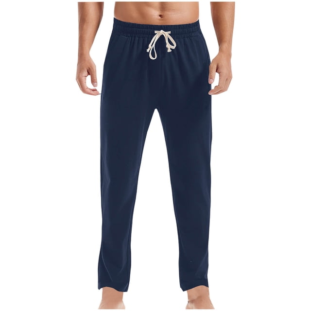 AherBiu Mens Casual Pants Drawstring Stretch Sweatpants Elastic Waist Solid Color Workout Gym Running Long Pants