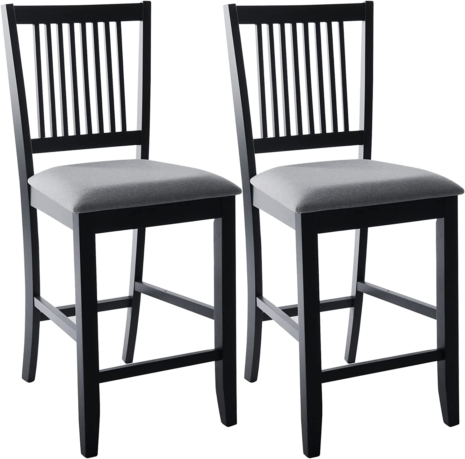 Duhome Wood Bar Stools Set of 2, Counter Height Chairs Farmhouse Counter Stools with Upholstered Seat Bar Stool for Kitchen Island, Black