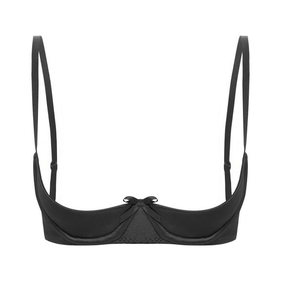 zdhoor Women's Satin Balconette Bra Demi Half Cup Push Up Underwire Bra Lingerie Shelf Bra Tops Black S