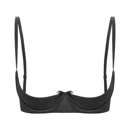 zdhoor Women s Satin Balconette Bra Demi Half Cup Push Up Underwire Bra Lingerie Shelf Bra Tops Black XXL