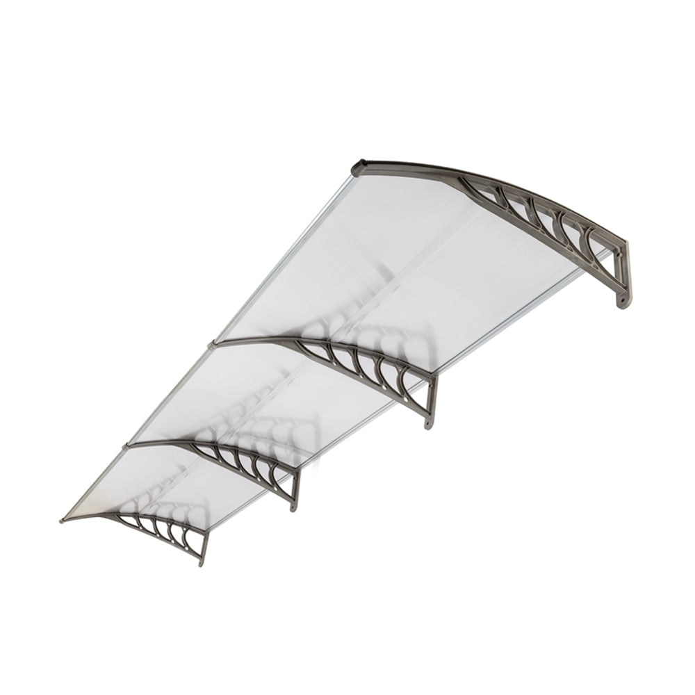Door & Window Rain Cover Eaves Transparent Board & Gray Holder for Household Application (120*38in)