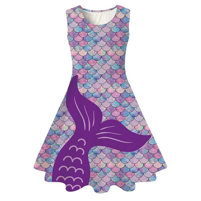 Robes pour Filles Enfants Filles Été Imprimés Arc-en-Ciel Colorés Sans Manches Robe Décontractée pour Usage Quotidien et Fête Robe pour Enfants Violet Foncé 4 Ans-5 Ans
