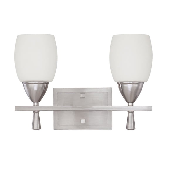 F2295-80-LED-JA8-Sunset Lighting-Bristol - 14 Inch 32W 2 LED Bath Vanity   Bright Satin Nickel Finish with Opal Glass