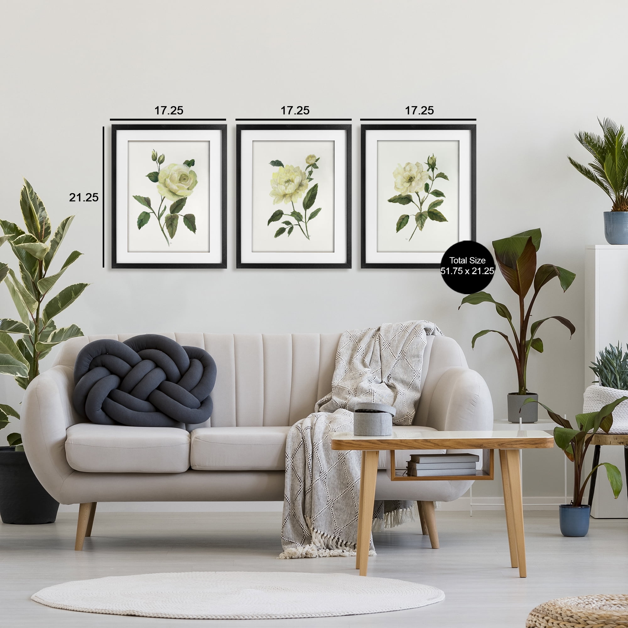 Stupell Industries Ivory Budding Garden Flowers 3 Piece Black Framed Print Under Glass Set, design by Nan