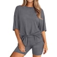 thumbnail image 2 of Stichou Womens Two Piece Lounge Set 2026 Summer Oversized Casual Shirts Biker Shorts Matching Airport Travel Clothes Dark Gray L, 2 of 6