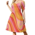 thumbnail image 2 of Vestido de novia de manga corta con estampado abstracto de remolino retro New Groove en rosa, naranja y amarillo, para mujer, ropa de verano, 2 of 8