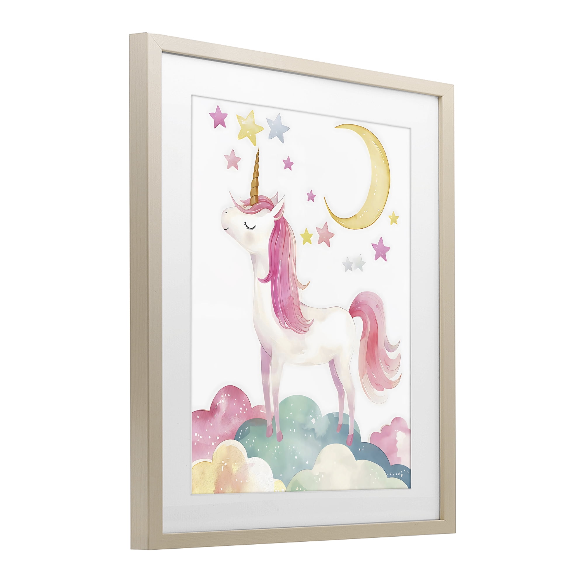 Stupell Industries Unicorn Standing On Clouds Birch Framed Print Under Glass, design by Creative Studio