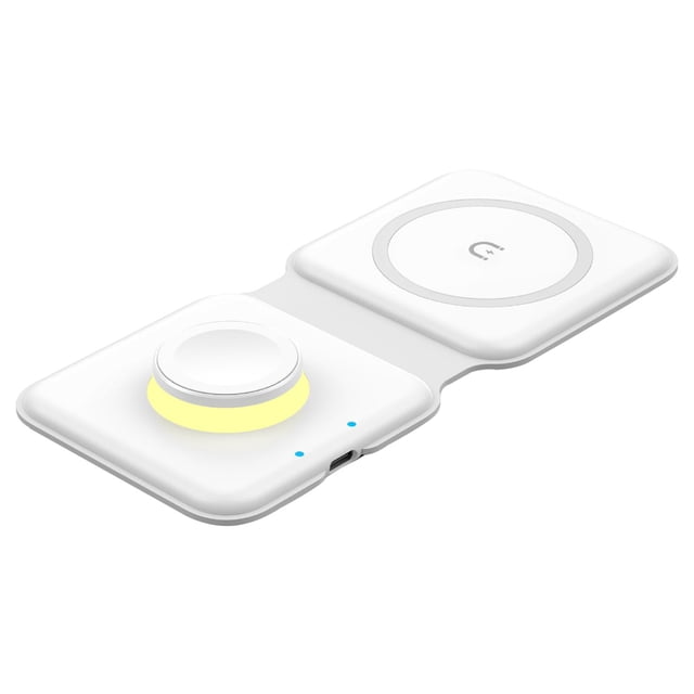 Cargador inalámbrico 2 en 1 plegable magnético con luz de 15 W, base de carga Blanco