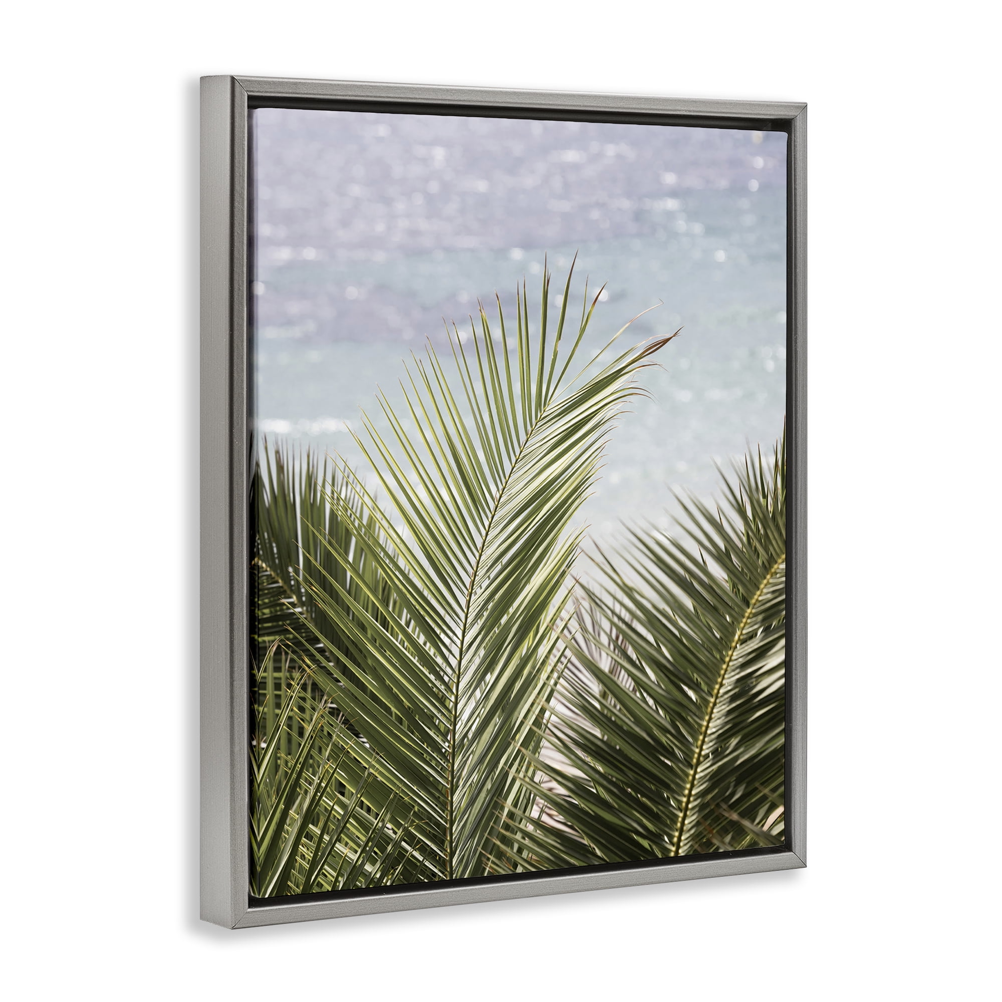 Stupell Industries Graceful Palms by Sea Nautical & Beach Photography Gray Floater Framed Canvas Art Print Wall Art, 17 x 21