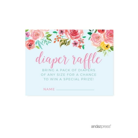 Baby Shower Pink Roses English Tea Party Diaper Raffle Cards 30