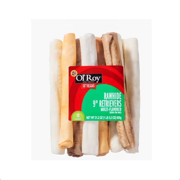 Ol' Roy Rawhide 9" Retrievers MultiFlavored Chews for Dogs, 21.2 oz, 8