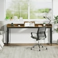 thumbnail image 2 of Condemo Overbed Table with Wheels and Height Adjustable, 71 inch Queen Size Bed Table with Adjustable Tilt Board, Mobile Laptop Cart Computer Desk with Outlets & USB Ports, Brown, 2 of 7