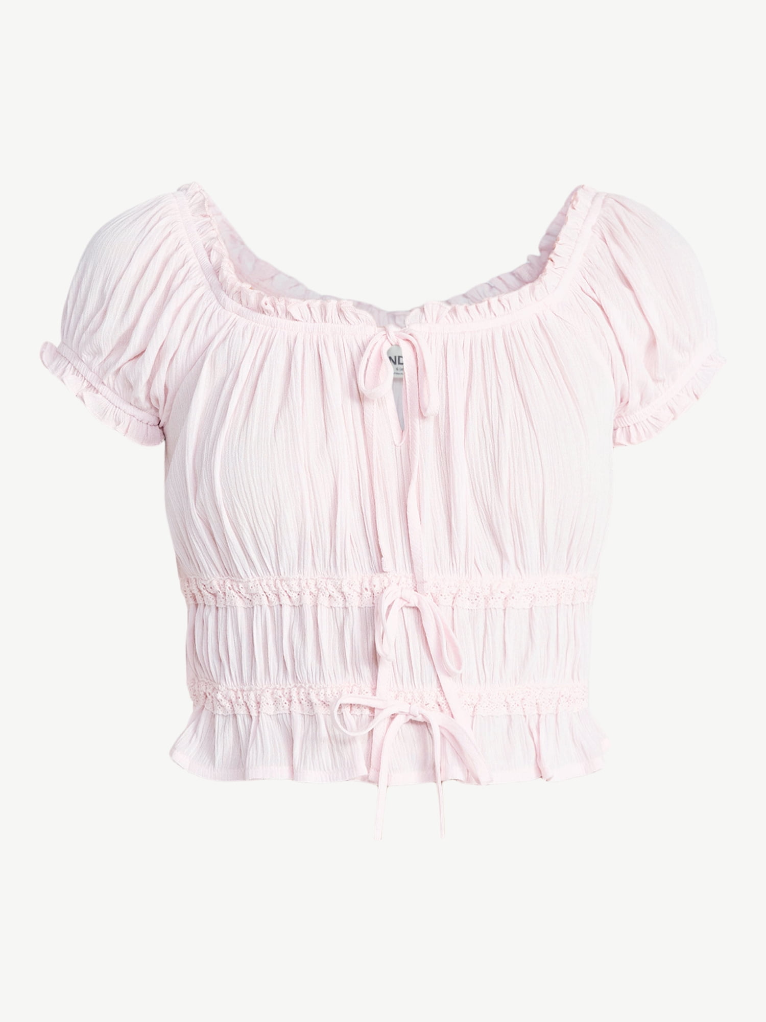 No Boundaries Puff Sleeve Peplum Top, Women’s XXS-XXL