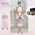 thumbnail image 2 of Professional 4 in 1 Rolling Makeup Case Large Cosmetic Trolley Salon Barber Box Traveling Cart Trunk, 2 of 7