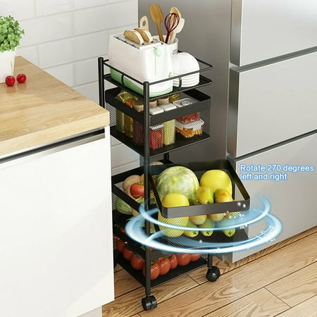 

Fichiouy Kitchen Storage Rack Rotating Fruit Vegetable Basket Multi-Layer Storage Shelf with Wheel Black
