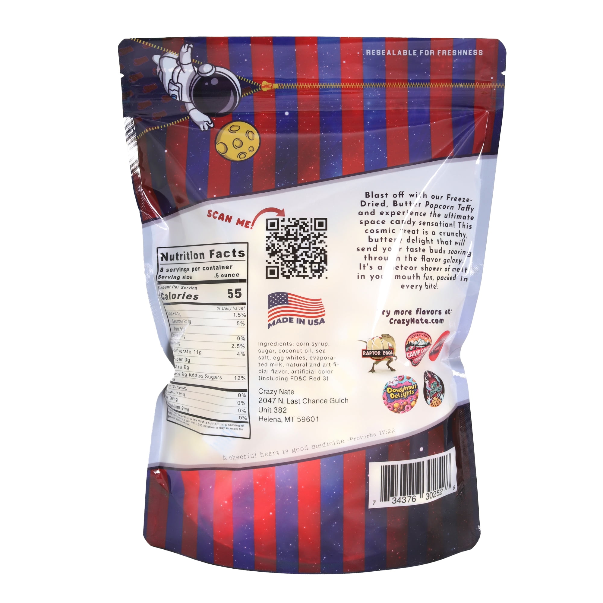 Crazy Nate's Space Popcorn™ - Freeze-Dried Butter Popcorn Taffy, Crunchy Gourmet Snack (6 Pack)