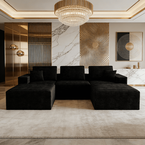 Modular Sectional Sofa 106.30" x 70.87" with Plush Corduroy Fabric | 5-Piece Free Combination Compressed Couch, No Assembly Required for Living Room, Bedroom, Apartment