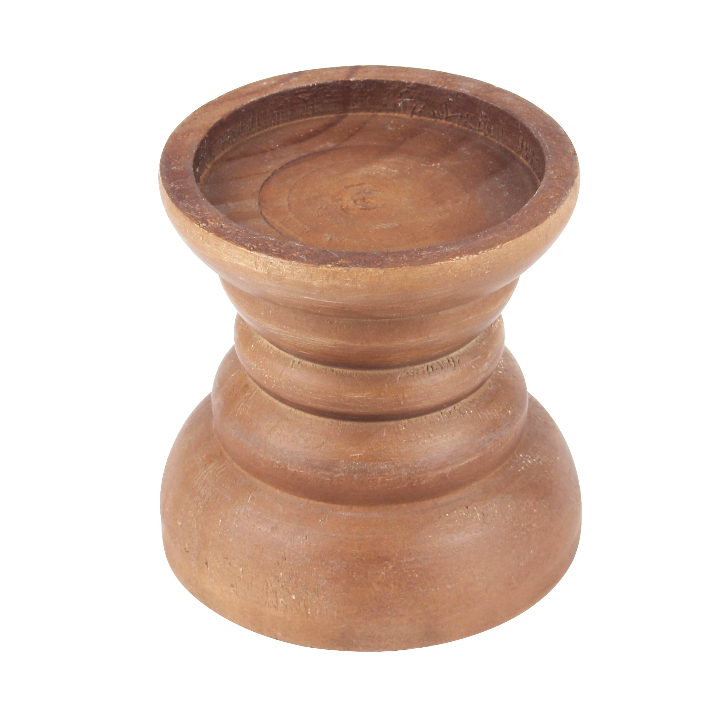 Stonebriar Natural Turned Wood Pillar Candle Holder, Brown, 4"