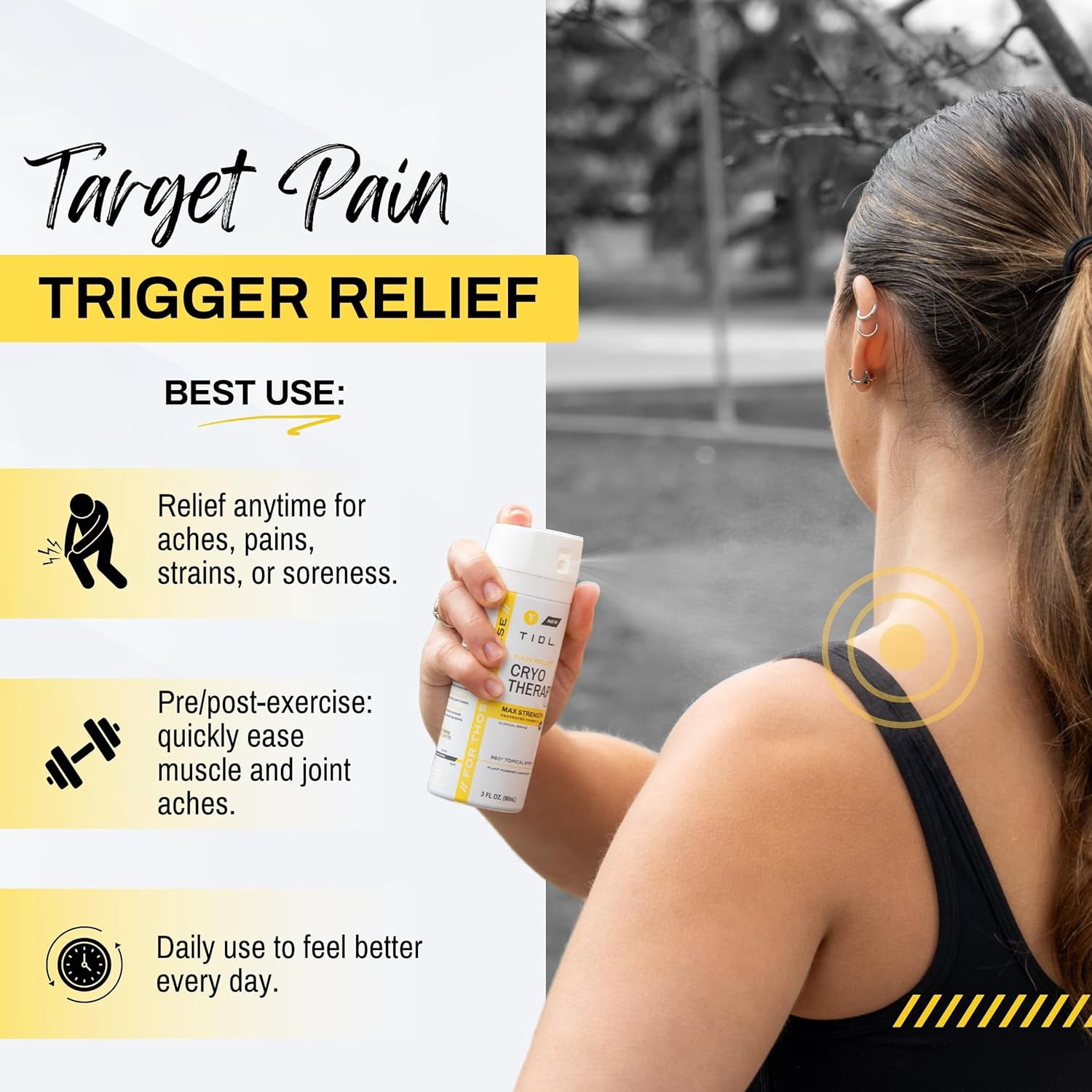 TIDL Max Strength Cryotherapy Menthol & Camphor Pain Relief Spray for Body Aches & Pains, 3 fl oz