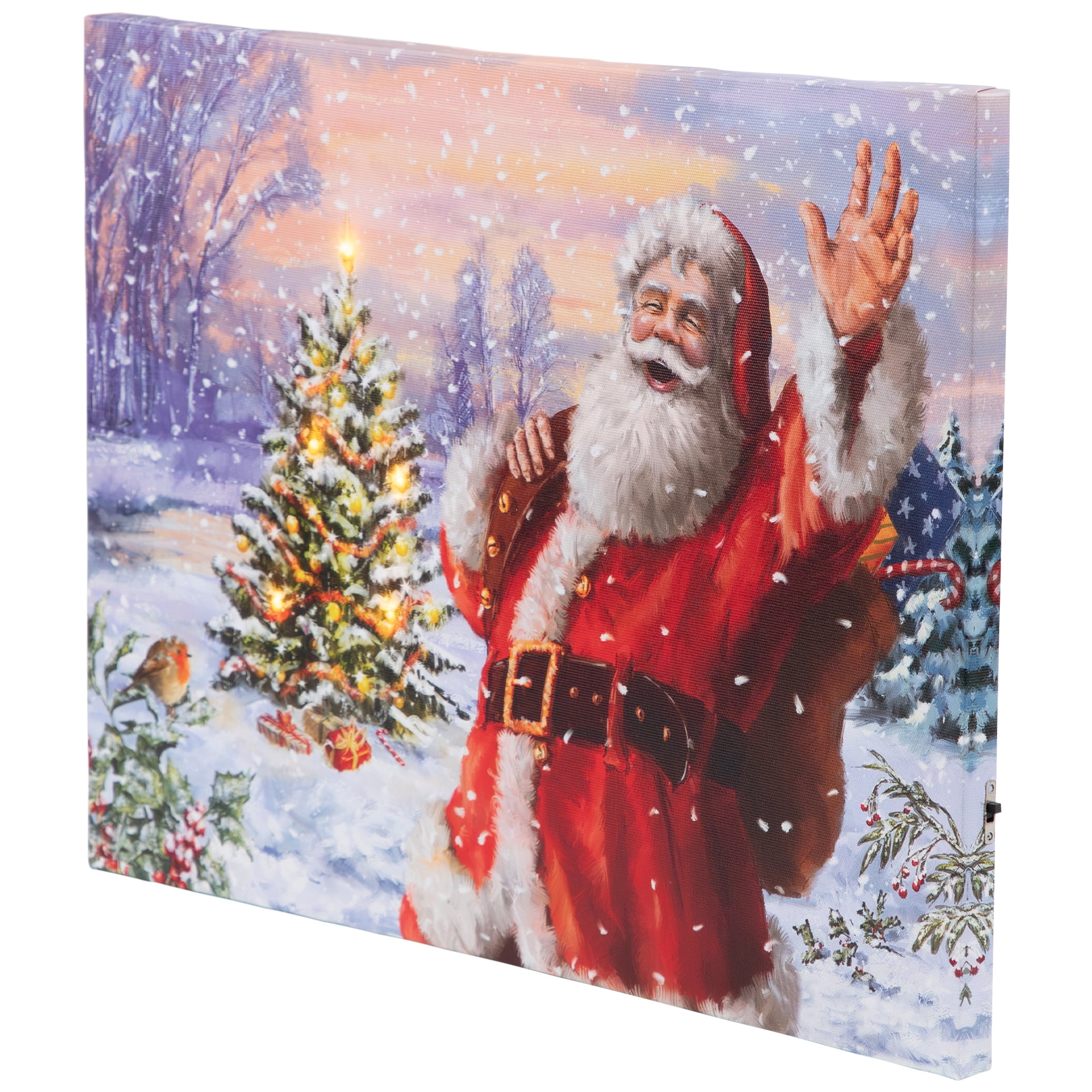 Northlight Lighted Santa with Christmas Tree Canvas Wall Art - 11.75" x 15.75"