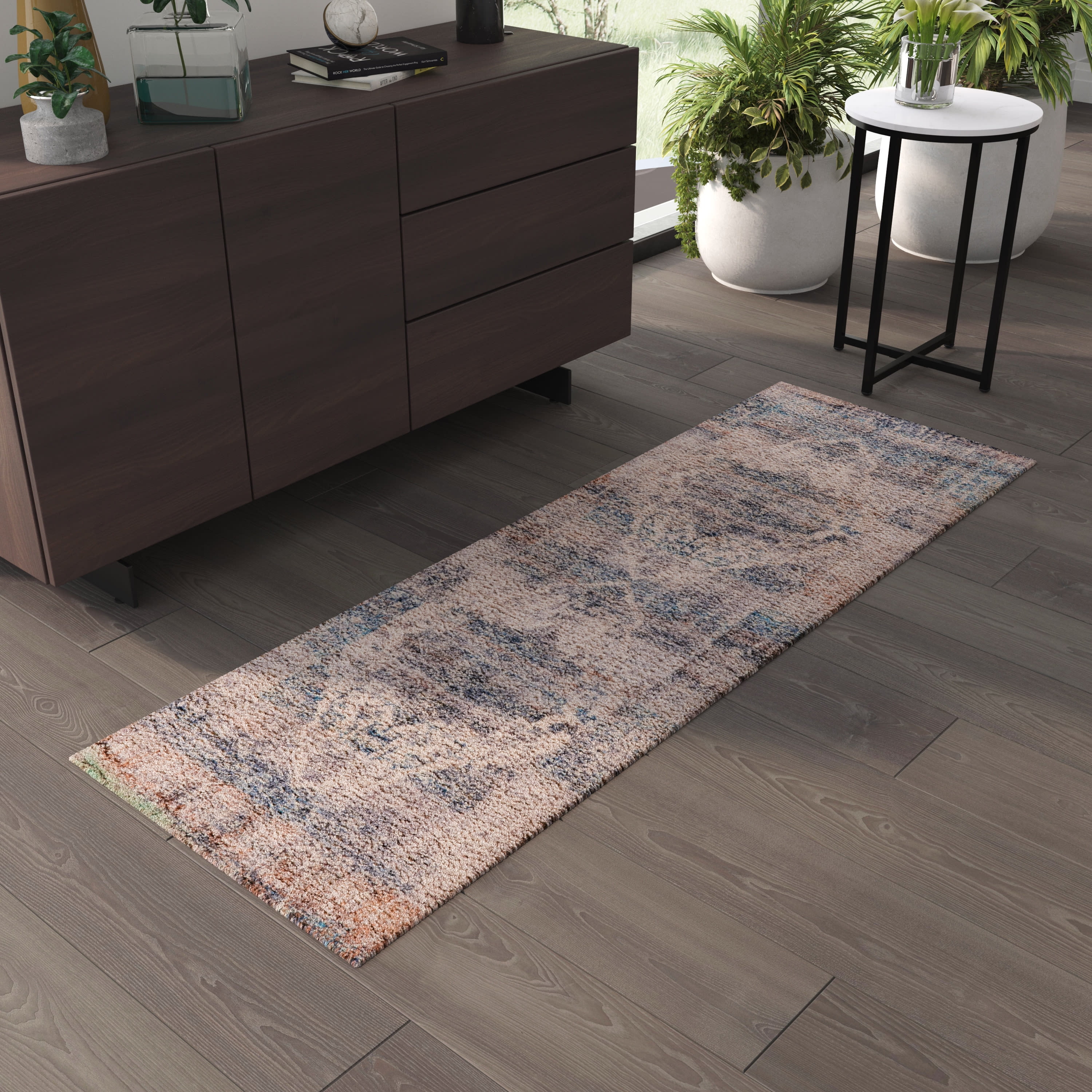 Masada Rugs Traditional Artisan Old English Runner Rug, Blue Multicolor (2 Feet x 6Feet