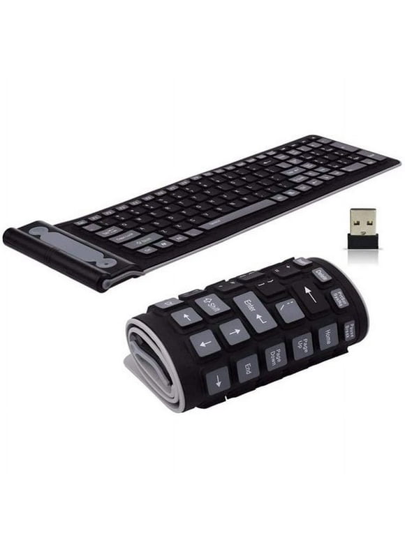 AAOMASSR Foldable Silicone Wireless Keyboard ,Water Resistant Washable Portable Mini Keyboard with USB Receiver for PC Tablet Laptop Computer