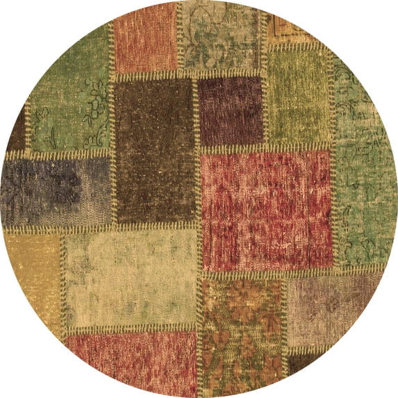 Ahgly Company Indoor Round Patchwork Brown Transitional Area Rugs, 3' Round