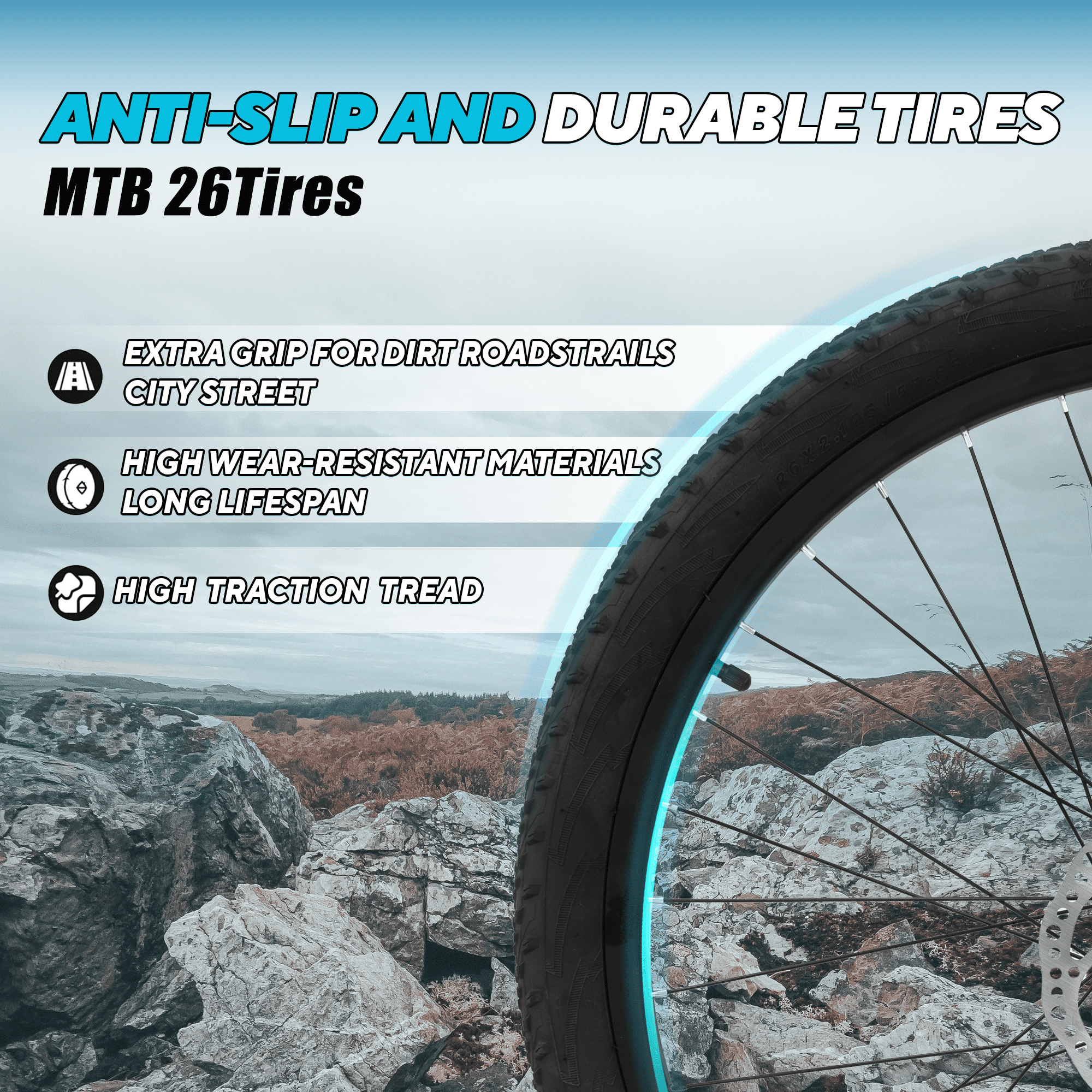 Cybic 26 Inch Mountain Bike, Iron Frame 21 Speed Bicycle with Disc Brakes, Durable All Terrain Bike for Men & Women, Black