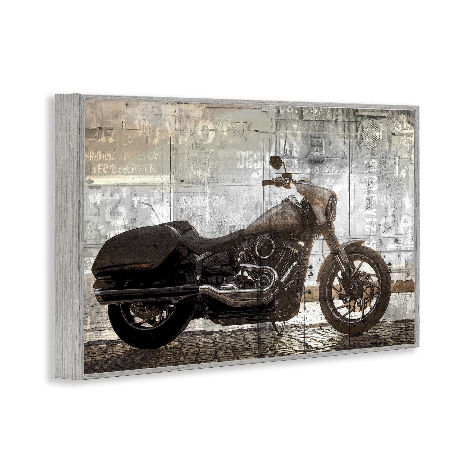 Stupell Industries Sunset Ride Motorcycle Gray Framed Giclee Art, design by Kim Allen