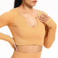 thumbnail image 1 of Conjunto de yoga acanalado para mujer, top corto de manga larga, pantalones cortos, conjunto de mallas, traje de fitness sin costuras, ropa activa sólida para gimnasio, ropa de entrenamiento, 1 of 5