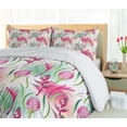 thumbnail image 4 of Ambesonne Exotic Duvet Cover Sets, Tropic Flowers Paint Blots, 2-King, Magenta Fern Green, 4 of 6