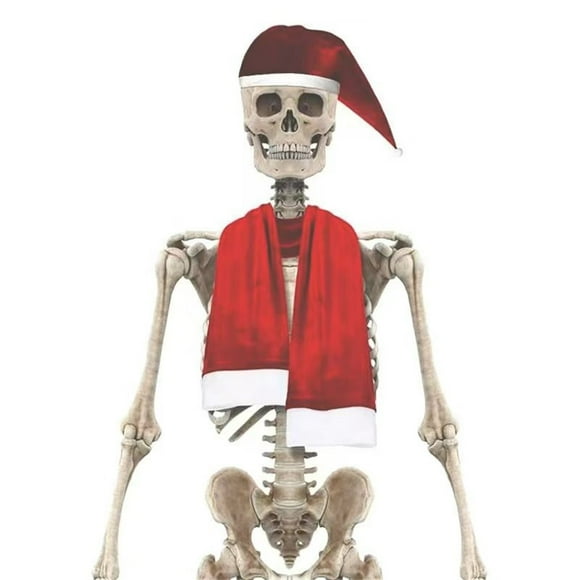 LSLJS 12 Foot Skeleton Christmas Outfits Scarf and Santa Hat with DrawstringAdhesive for Heavy Secure 12 FT Skeleton Accessories for Christmas Decorations Christmas Decorations