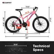 POWANLI 26 Mountain Bike for Women, 21 Speeds Mountain Bicycles with Dual Disc Brakes and 100mm Front Suspension, Pink(Gift)