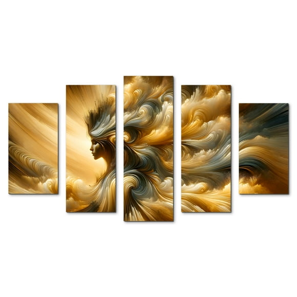 Cuadro decorativo para sala, recamara, Abstracto Mujer Cabello Nubes, elegante, moderno, minimalista, Set de 5 piezas