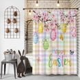 thumbnail image 3 of Easter Shower Curtain Happy Easter Eggs Shower Curtains for Bathroom Decor, Waterproof Polyester Shower Curtain Set with Hooks, Standard Size 72" x 72" Pink Flower Tree Butterfly Plaid, 3 of 9