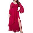 thumbnail image 2 of JMKQLZ Robe Longue Fendue en Chiffon à Col en V pour Femmes Grande Taille Robe de Soirée, 2 of 8