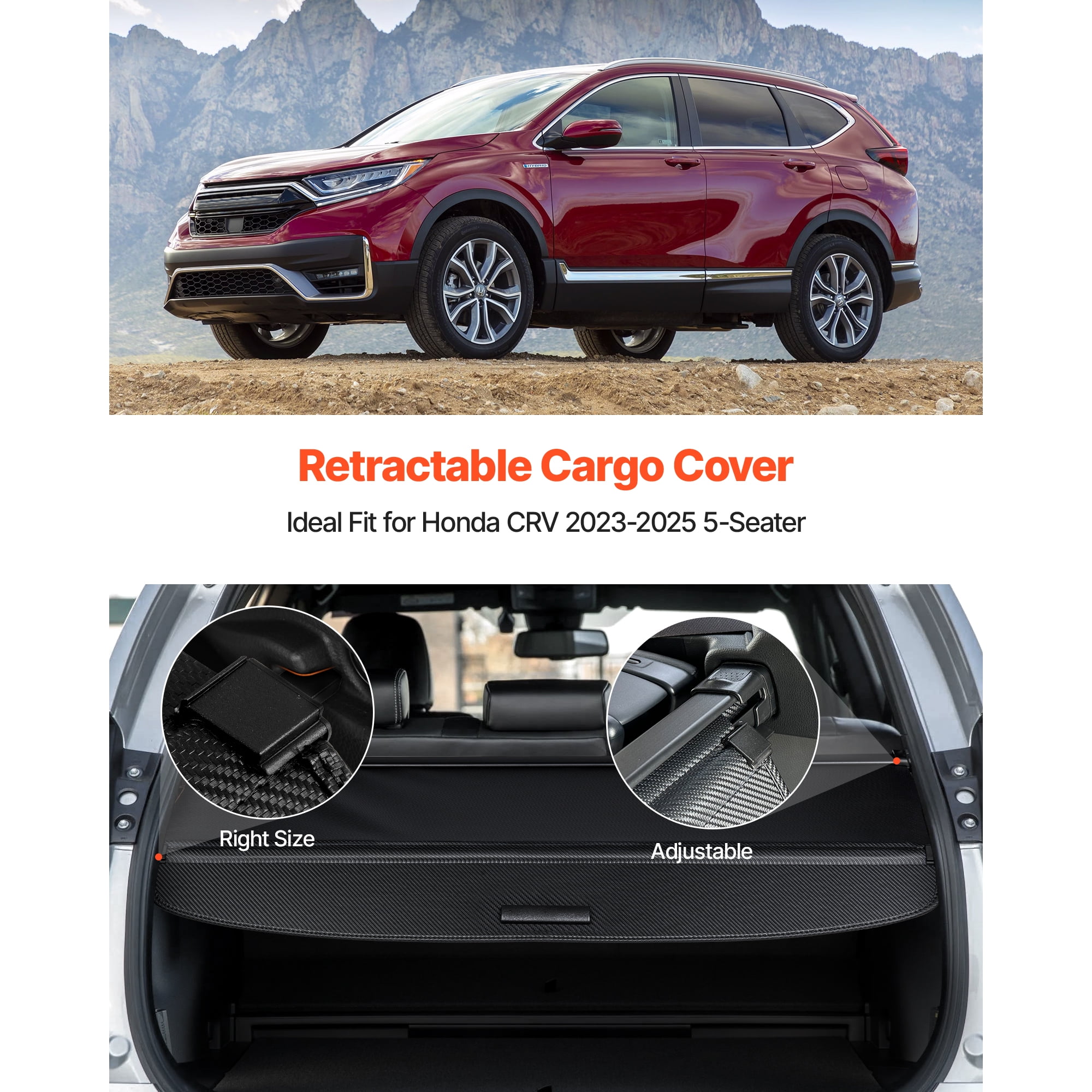 KFFKFF Retractable Cargo Cover, Carbon Fiber Textured Trunk Shield, Privacy Protection for Luggage, Easy-to-Install Security Shade, Compatible with Honda CRV 2023-2025 5-Seater
