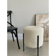thumbnail image 1 of Pouf Ottoman Rond en Tissu Blanc Bouclé avec Cadre en Métal Noir, 1 of 8